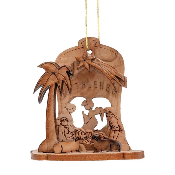 Holy Land Olive Wood Natural 3D Nativity Ornaments 3 in. (Pack of 20)