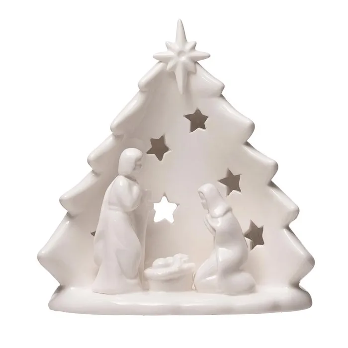 Creative Co-Op White Holy Family with Tree & Cut-Outs Table Decor 6 in. (Pack of 6)