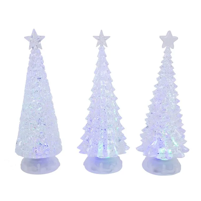 Gerson Clear Lighted Spinning Water Globe Trees Table Decor 13 in. (Pack of 3)