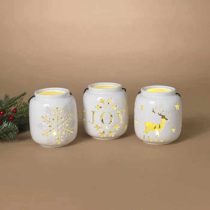 Gerson White Lighted Holiday Design Lantern 5 in. (Pack of 12)