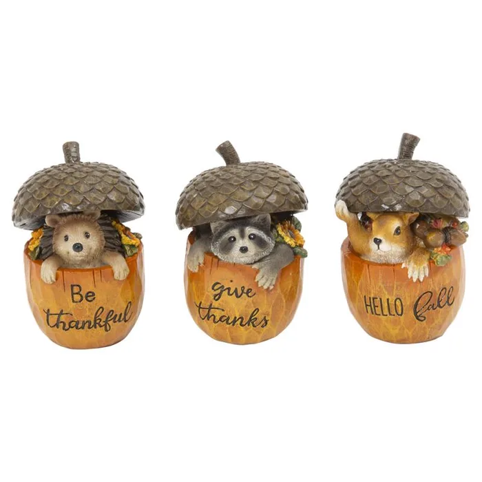 Gerson 5 in. Harvest Forest Critters in Acorns Fall Decor (Pack of 12)