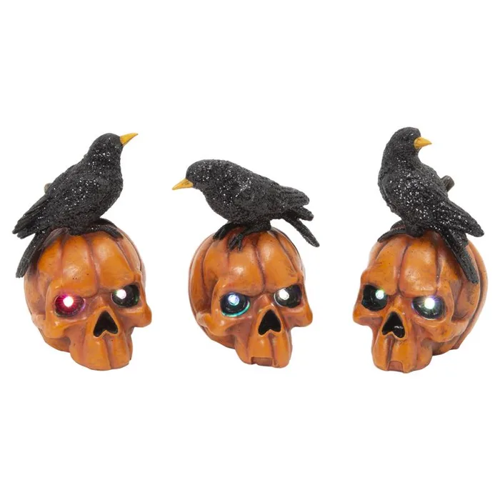 Gerson 6 in. Pumpkin Skull with Crow Fall Decor (Pack of 12)
