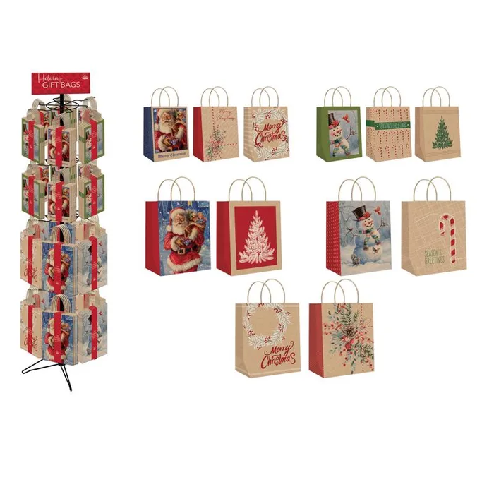Paper Images Assorted Holiday Kraft Bag Spinner Rack (Pack of 96)