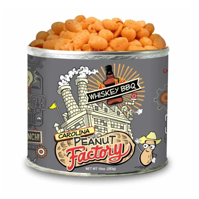1 in 6 Snacks Carolina Peanut Factory Whiskey BBQ Peanuts 10 oz Can (Pack of 6)