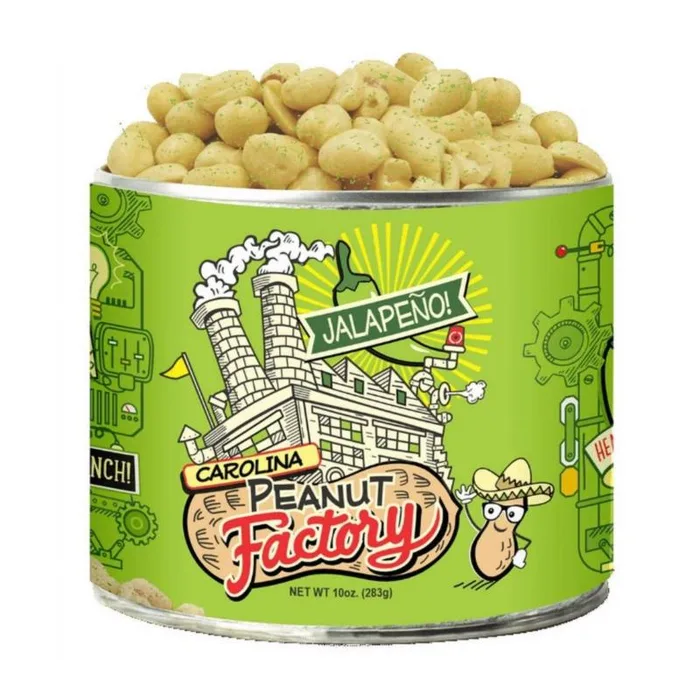 1 in 6 Snacks Carolina Peanut Factory Jalapeno Peanuts 10 oz Can (Pack of 6)