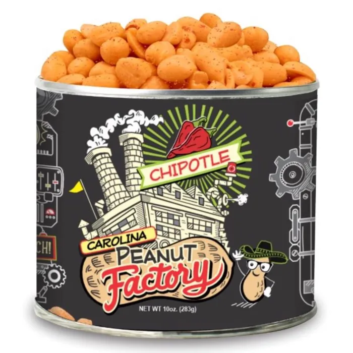 1 in 6 Snacks Carolina Peanut Factory Chipotle Peanuts 10 oz Can (Pack of 6)