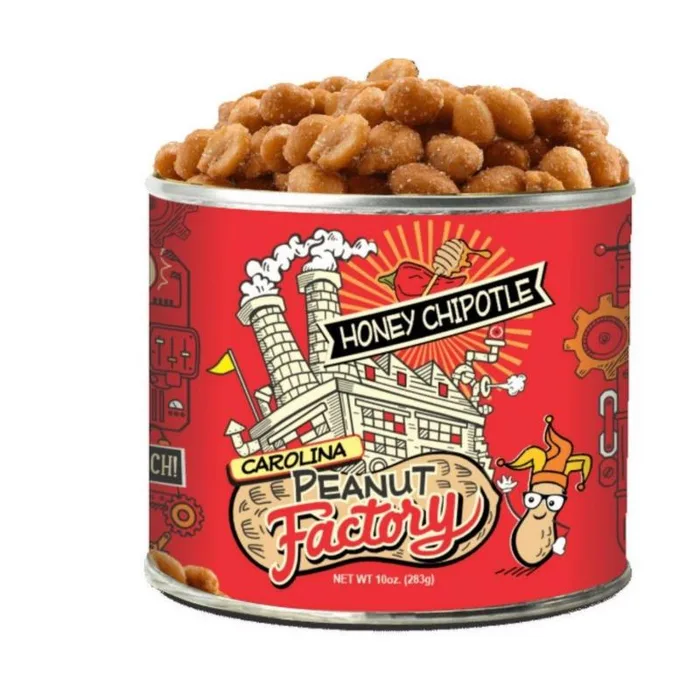 1 in 6 Snacks Carolina Peanut Factory Honey Chipotle Peanuts 10 oz Can (Pack of 6)