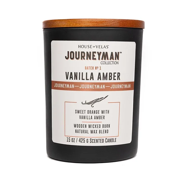 House of Velas Journeyman Black Vanilla Amber Scent Candle 15 oz (Pack of 4)
