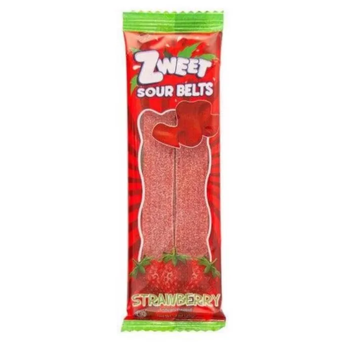 Zweet Sour Strawberry Belts Licorice Candy 0.7 oz (Pack of 24)