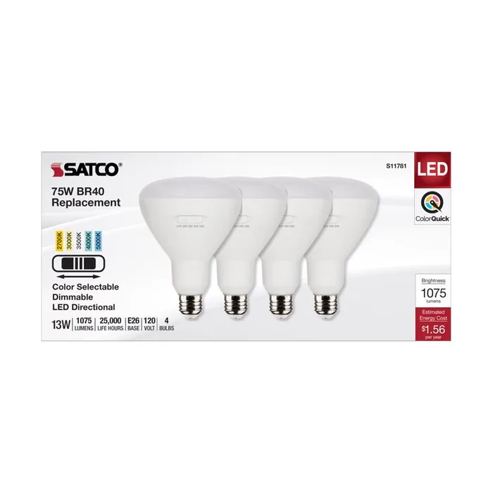 Satco BR40 E26 (Medium) LED Bulb Tunable White/Color Changing 75 Watt Equivalence 4 pk