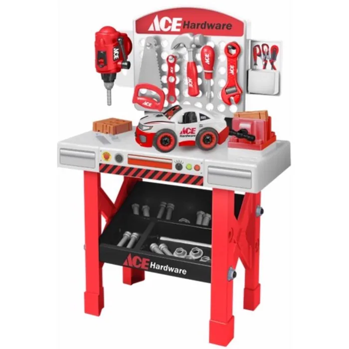 ACE Tool Bench With Take Apart Car Pretend Play Set White/Red