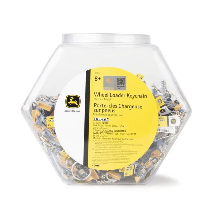 TOMY John Deere Metal/Plastic Black/Yellow Wheel Loader Keychain (Pack of 96)