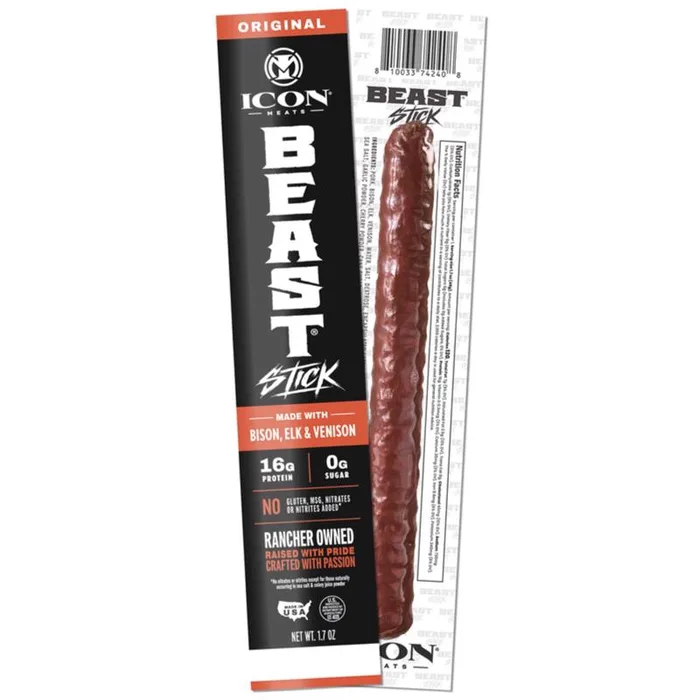 Icon Meats Beast Bison, Elk & Venison Original Sticks 1.7 oz Pouch (Pack of 16)
