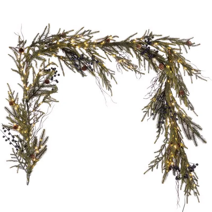 Celebrations 6 ft. L LED Warm White Rustic Norfolk With Berries and Pinecones Garland