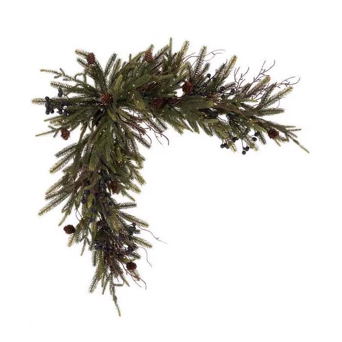 Celebrations 2 ft. L LED Warm White 2pk Rustic Norfolk With Berries and Twigs Corner Garland