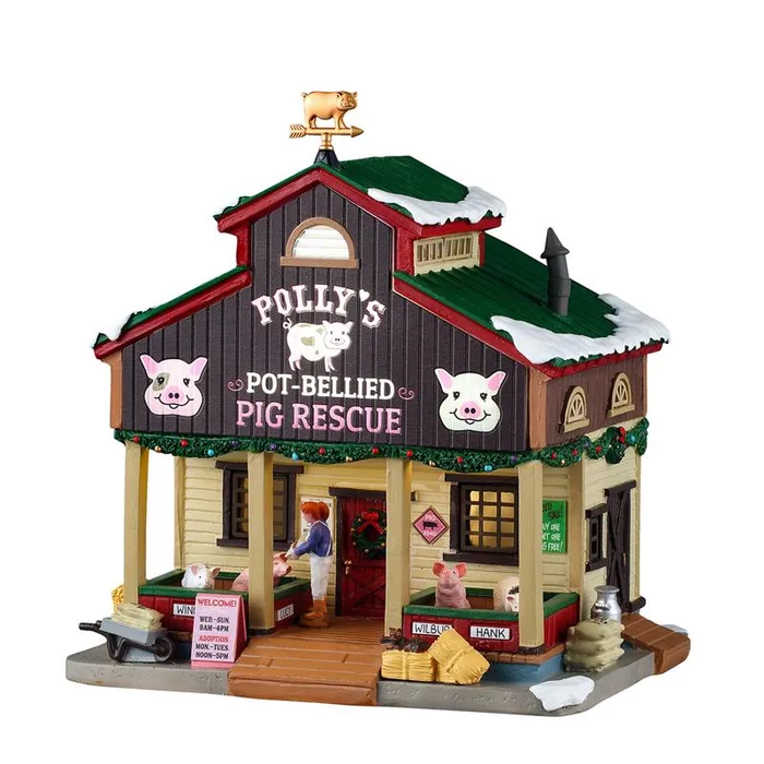 Lemax LED Polly's Pot-Bellied Pig Rescue Christmas Village (Pack of 4)