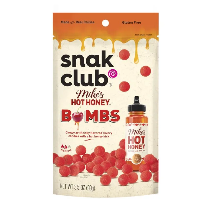 Snak Club Hot Honey Cherry Bombs Gummi Candy 3.5 oz Bagged (Pack of 6)