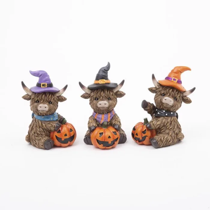 Gerson Resin Halloween Highland Cow Halloween Decor (Pack of 6)