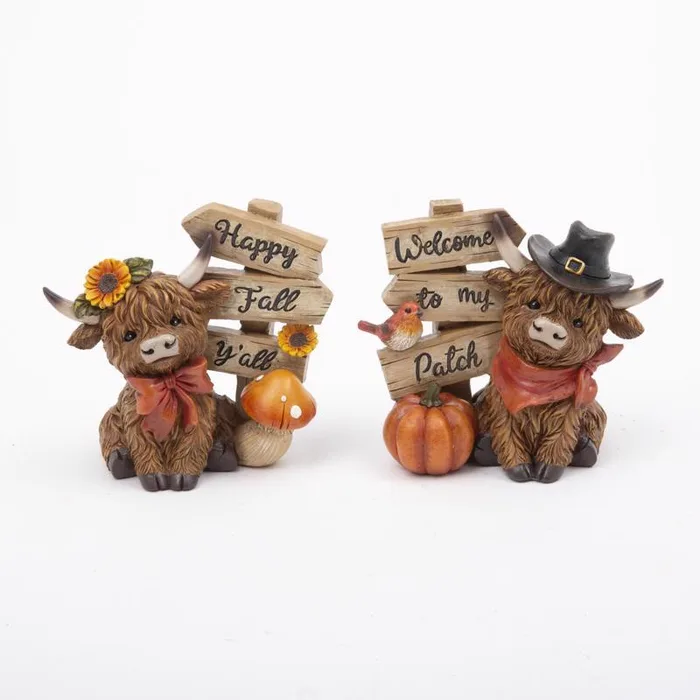 Gerson Resin Harvest Highland Cow Fall Decor (Pack of 12)