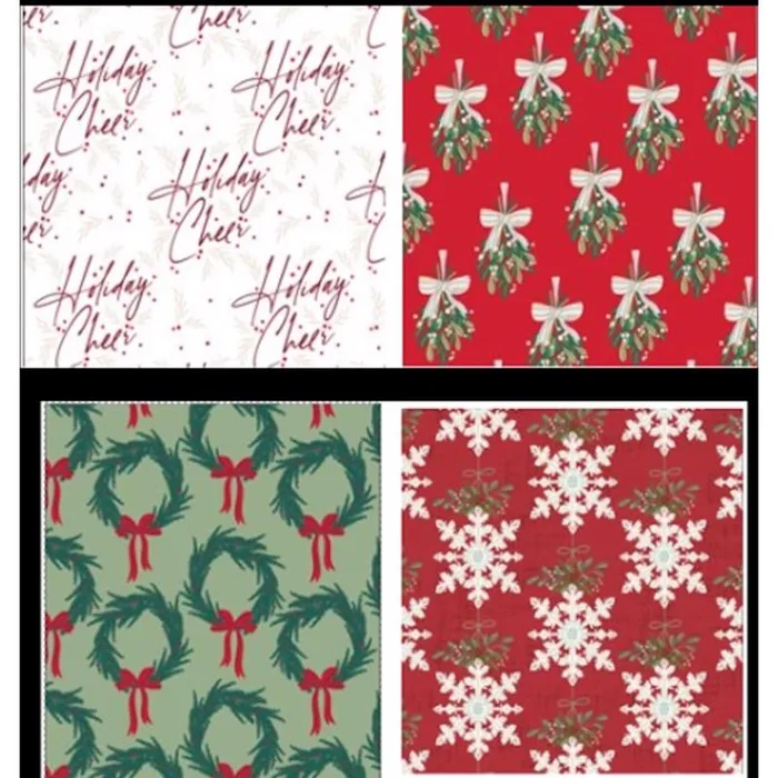 Paper Images Traditional Assorted Holiday Cheer/Mistletoe/Wreath/Snowflake Gift Wrap (Pack of 36)