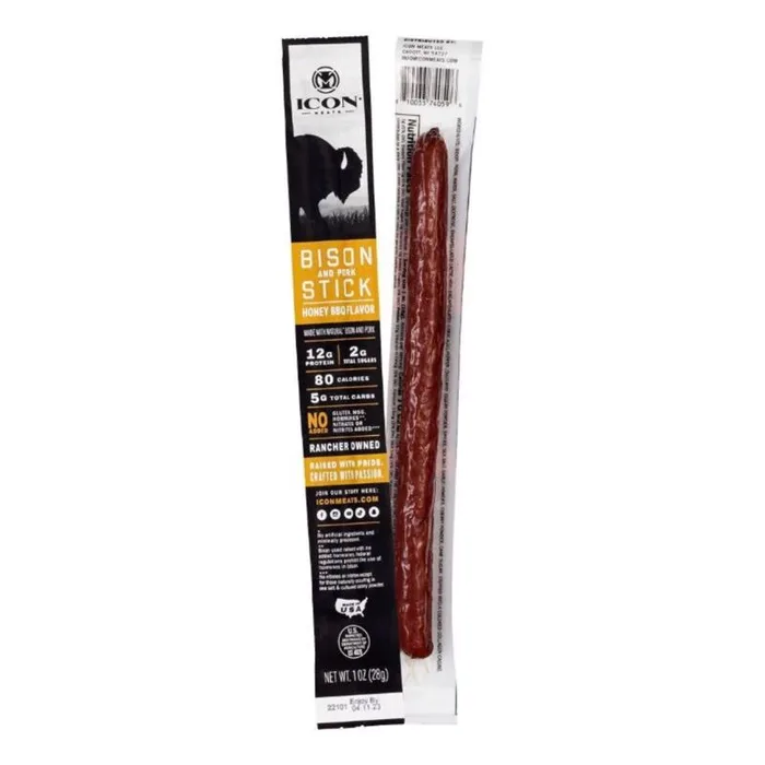 ICON Meats Beast Bison, Elk and Venison Honey BBQ Sticks 1.7 oz Pouch (Pack of 16)