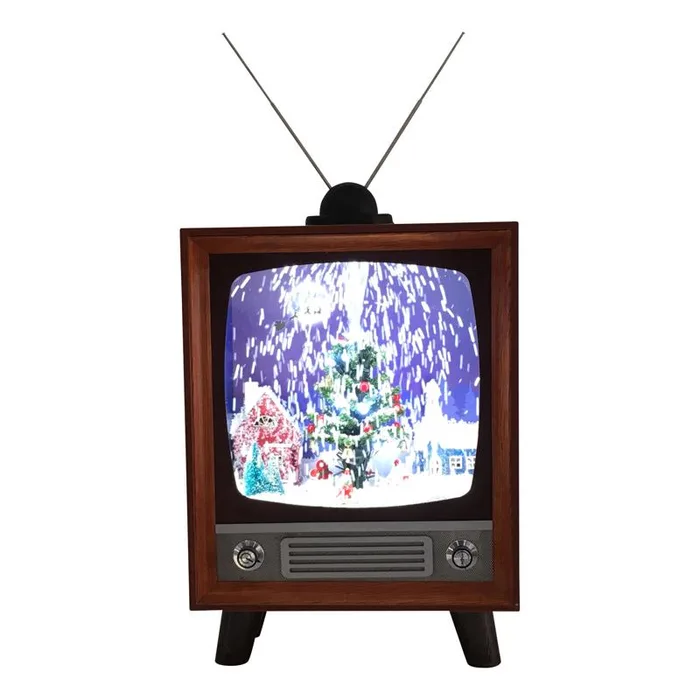 Glory Haus Large Retro TV with Christmas Scene Table Decor