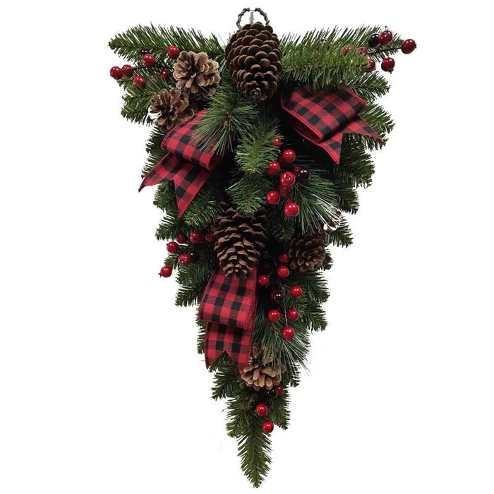Celebrations 2 ft. L LED Prelit Multicolored/Warm White Plaid Bow Teardrop Swag