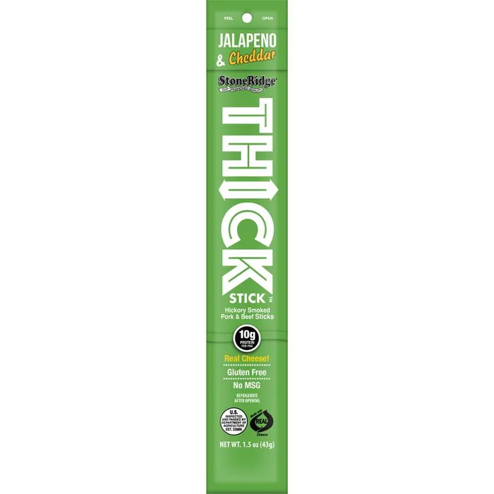 StoneRidge Wholesale Thick Stick Jalapeno Cheddar Meat Sticks 1.5 oz Shrink Wrapped (Pack of 15)