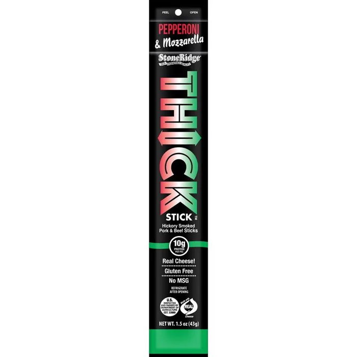 StoneRidge Wholesale Thick Stick Peperoni Mozzarella Meat Sticks 1.5 oz Shrink Wrapped (Pack of 15)