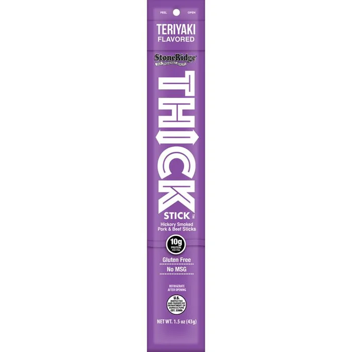 StoneRidge Wholesale Thick Stick Teriyaki Meat Sticks 1.5 oz Shrink Wrapped (Pack of 15)