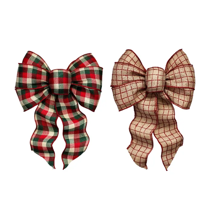 Holiday Trims Assorted 7 Loop Plaid Christmas Bow 8.5 in. (Pack of 12)